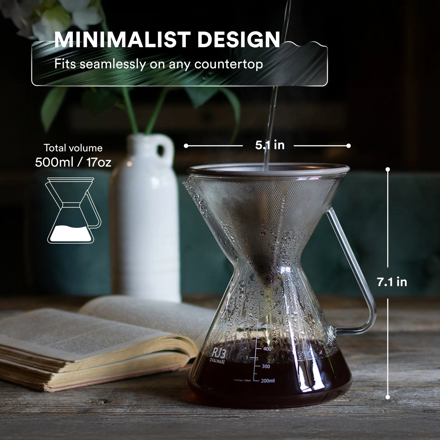 Pour Over Coffee Maker with Filter - 500ml/17oz
