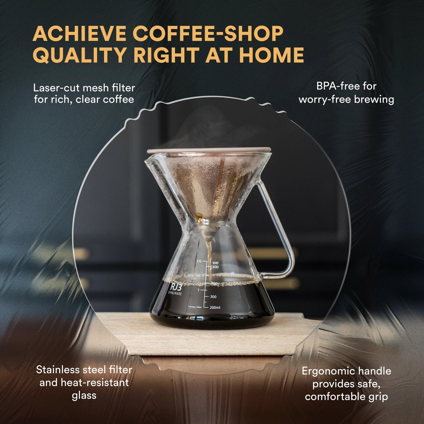 Pour Over Coffee Maker with Filter - 500ml/17oz