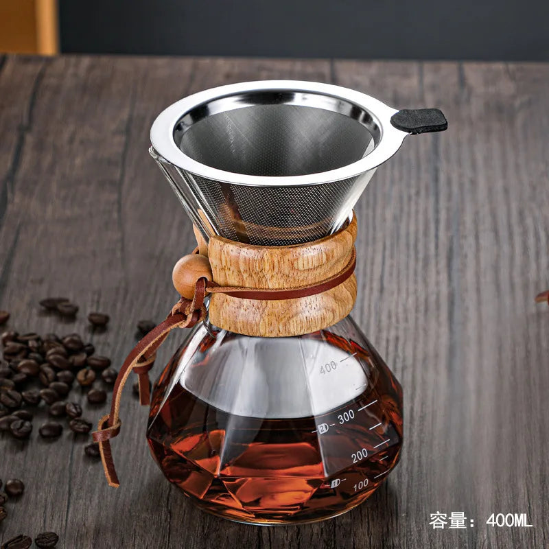 DecorBites™ Diamond Glass Hand Brew Coffee Maker Pot for Espresso Drip Cup Brewing