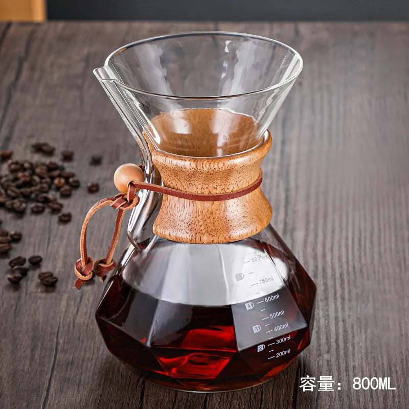 DecorBites™ Diamond Glass Hand Brew Coffee Maker Pot for Espresso Drip Cup Brewing